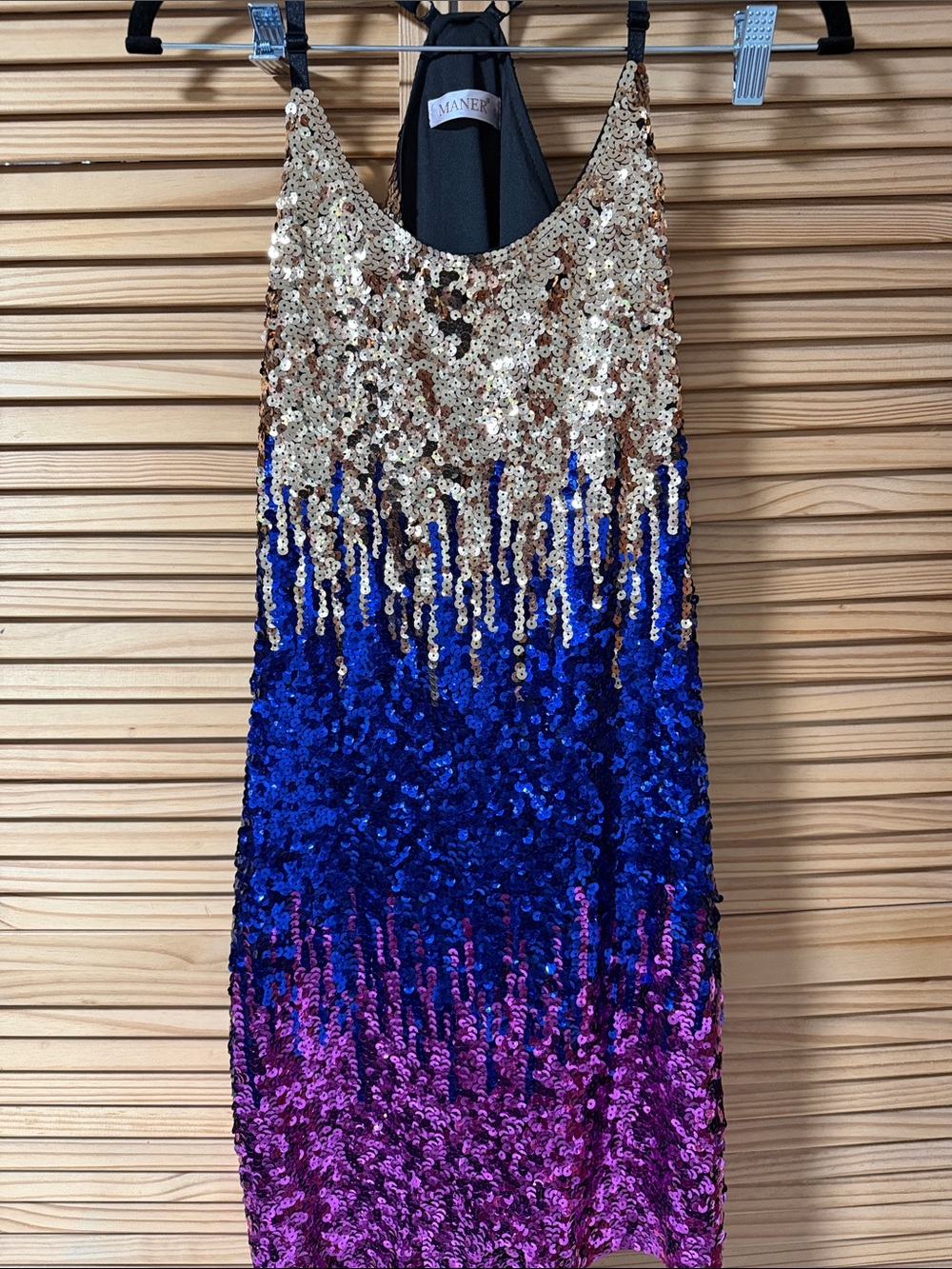 Sequin Ombre Party Dress in Gold, Blue & Purple
